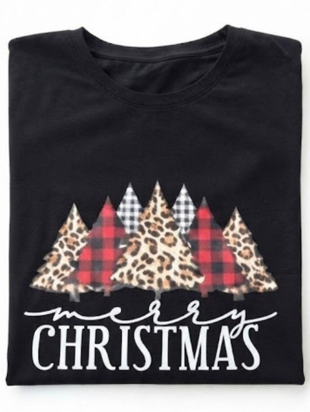 Tshirt ~ 'Merry Christmas' Plaid & Leopard ~ Capped Sleeve ~ Ladies Medium ~NWOT